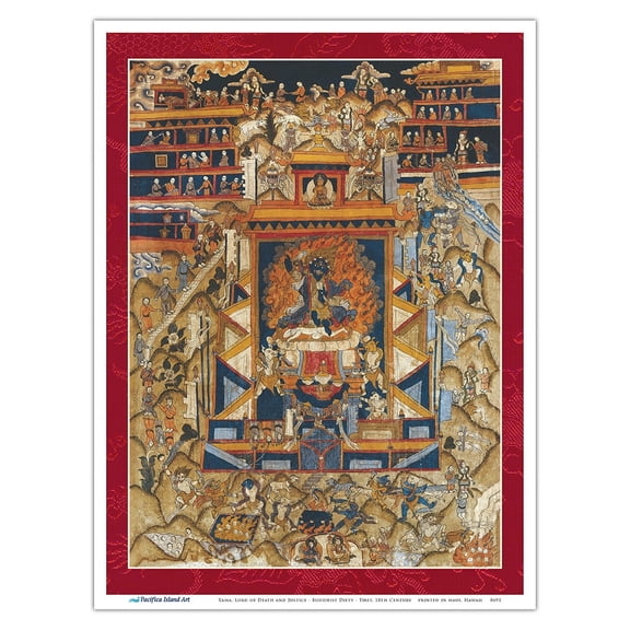 Yama Lord of Death and Justice - Buddhist Deity - Vintage Tibetan Thangka Buddhist Painting - Tibet, 18th Century - Master Art Print (Unframed) 9in x 12in