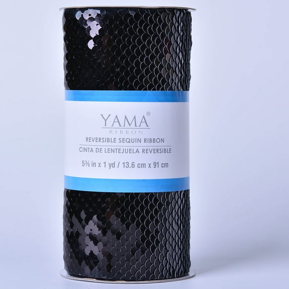 Yama Ribbon, 5-3/8inch Reverse Sequin Ribbon Black/White