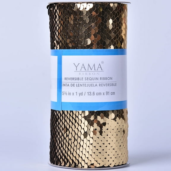 Yama Ribbon, 5-3/8inch Reverse Sequin Ribbon Gold/Black, 3 feet