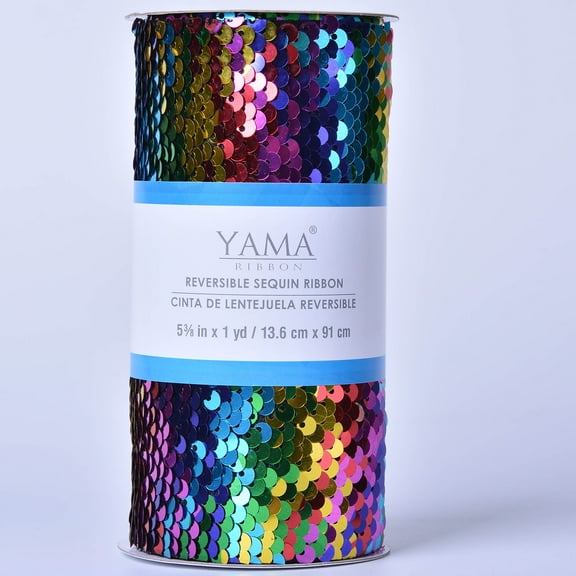 Yama Ribbon, 5-3/8inch Reverse Sequin Ribbon Rainbows