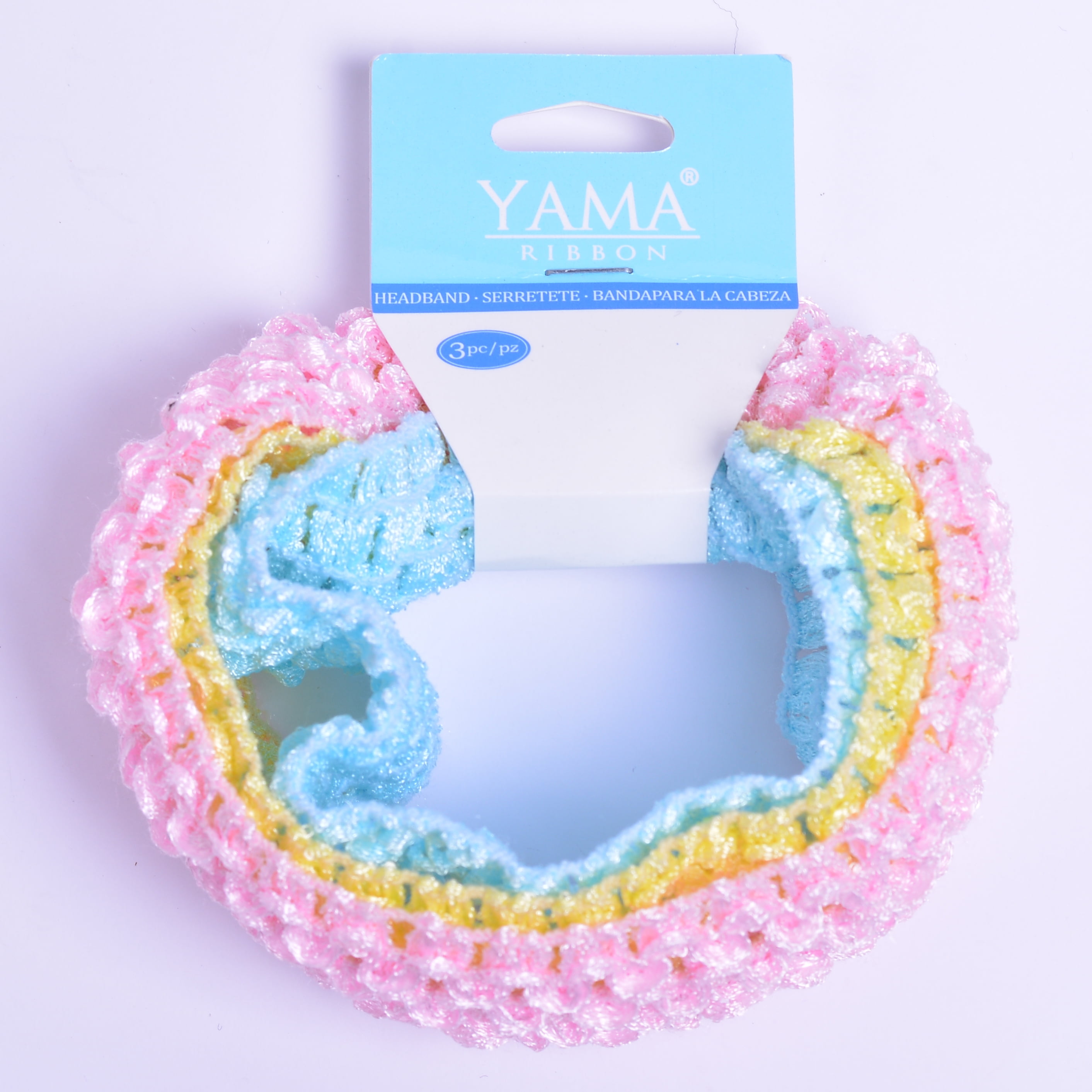 Yama Ribbon, Acc Knit Croch Headband in Pink/Blue/Yellow for Women