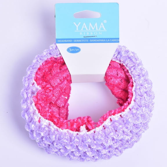 Yama Ribbon, Female Girls Child Accessories Knit Croch Headband in Purple/White/Red, 3 Counts