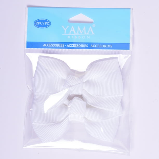 Yama Ribbon WHite Grosgrain Bows, 2 Count