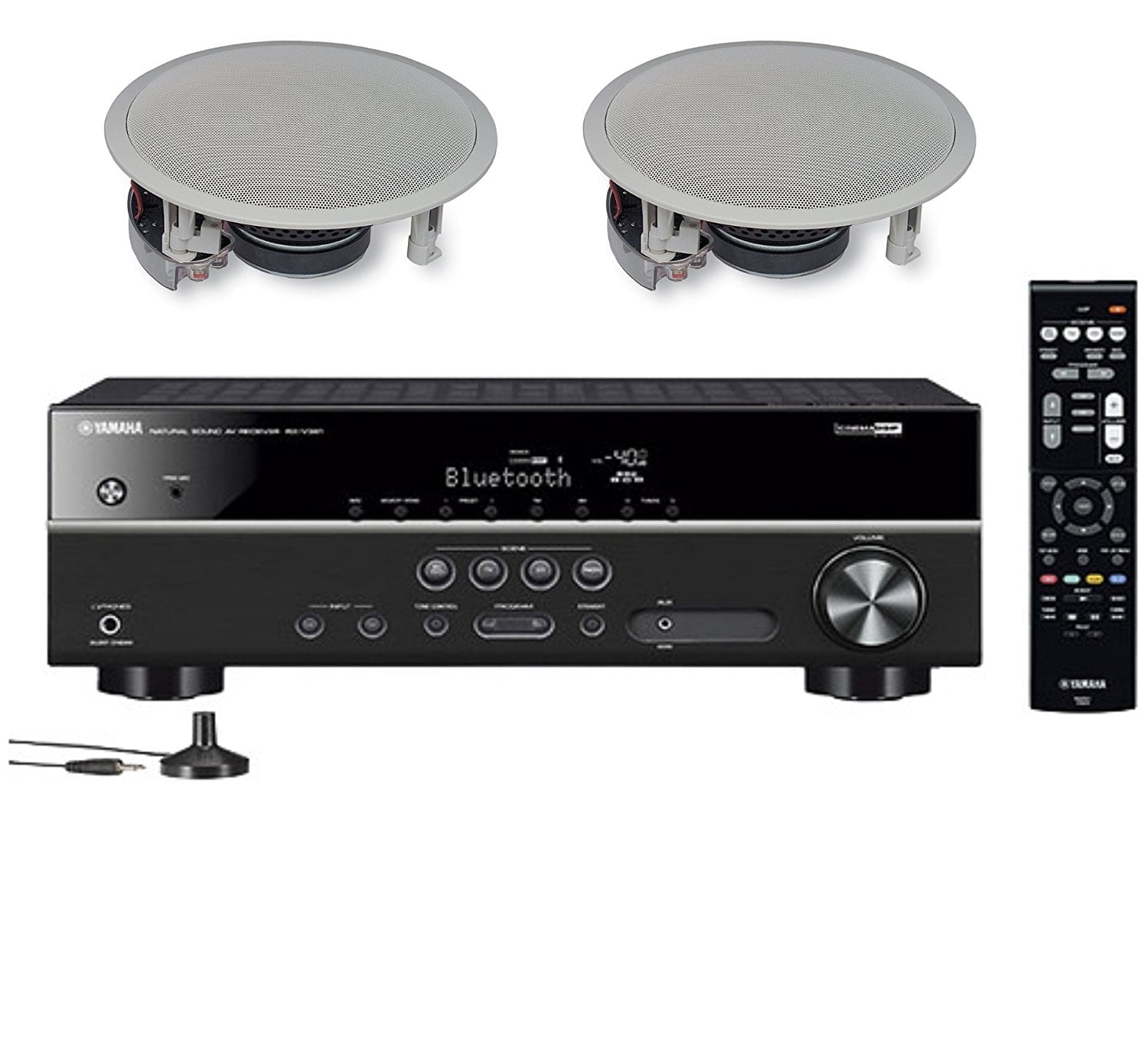 Yamaha 5.1-Channel Wireless Bluetooth 4K A/V Home Theater Receiver + Yamaha Easy-to-Install Natural Sound 2-Way Flush Mount In-Ceiling Speakers (Pair)