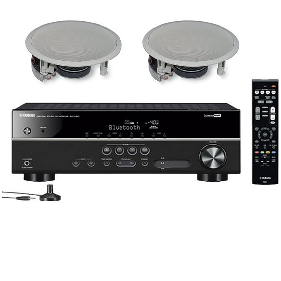 Yamaha 5.1-Channel Wireless Bluetooth 4K A/V Home Theater Receiver + Yamaha Easy-to-Install Natural Sound 2-Way Flush Mount In-Ceiling Speakers (Pair)