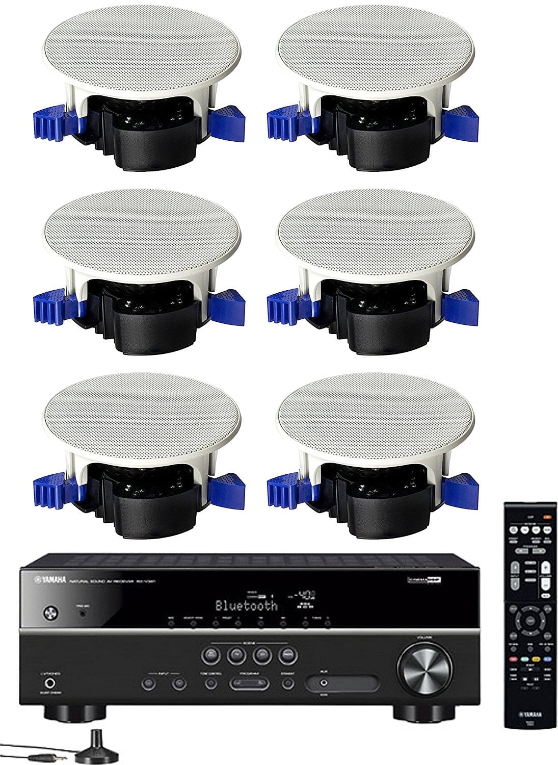 Yamaha 5.1-Channel Wireless Bluetooth 4K A/V Home Theater Receiver + Yamaha Easy-to-Install Natural Sound Moisture Resistant 6.5" High Performance In-Ceiling Speakers (Set of 6)
