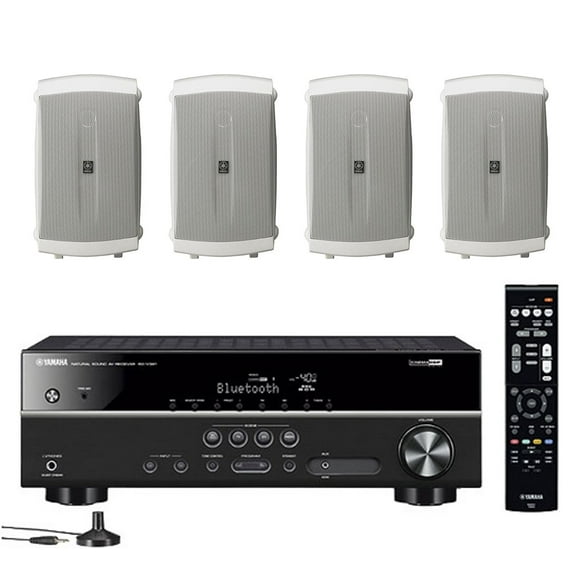 Yamaha 5.1-Channel Wireless Bluetooth 4K A/V Home Theater Receiver + Yamaha Natural Sound 2-Way 120 watts Indoor/Outdoor Weatherproof Speakers (Set of 4)