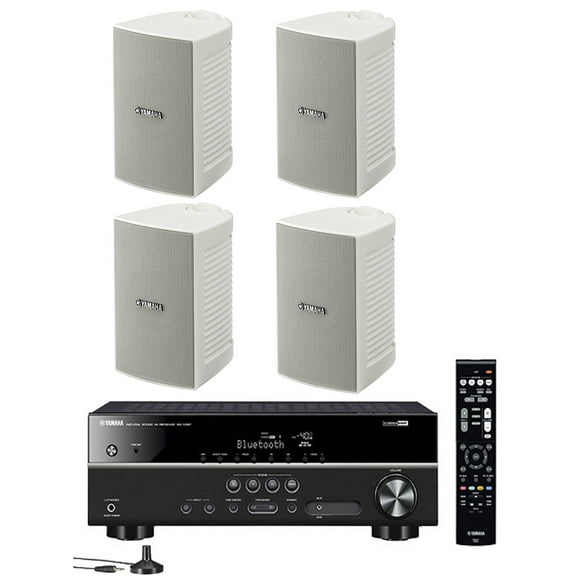 Yamaha 5.1-Channel Wireless Bluetooth 4K A/V Home Theater Receiver + Yamaha Natural Sound High performance 2-Way Indoor/Outdoor Weatherproof Speakers (Set Of 4)