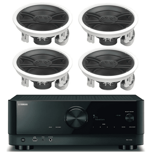 Yamaha 5.2-Channel Wireless Bluetooth 4K 3D A/V Surround Sound Receiver + Yamaha 3-Way 100 watts In-Wall/Ceiling Surround Sound Home Theater Speaker Package (Set Of 4)