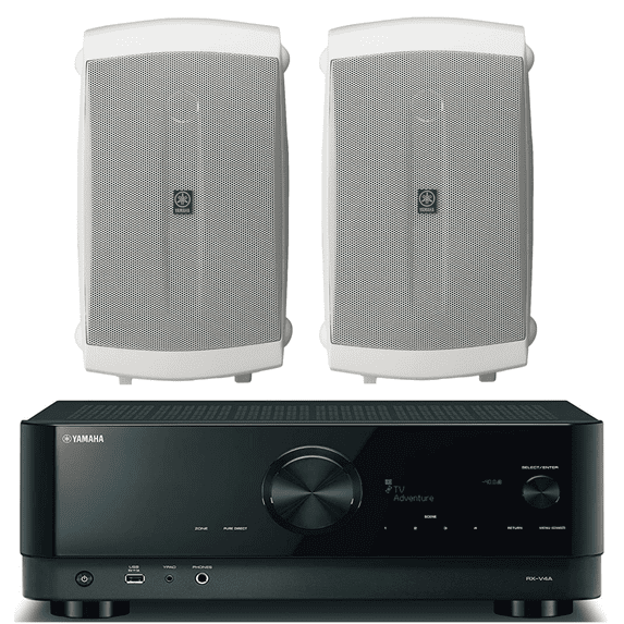 Yamaha 5.2-Channel Wireless Bluetooth 4K 3D A/V Surround Sound Receiver + Yamaha High-Performance Surround Sound 2-Way Indoor/Outdoor Weatherproof Speaker System (Set Of 2)