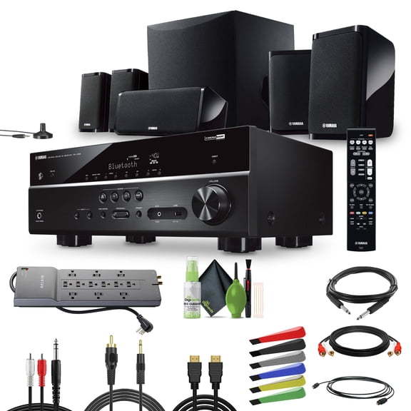 Yamaha Audio YHT-4950U 4K Ultra HD 5.1-Channel Home Theater System with AV Receiver, 8" 50W RMS Powered Subwoofer Speakers True Surround Sound And Bluetooth Streaming Bundle With Accessories