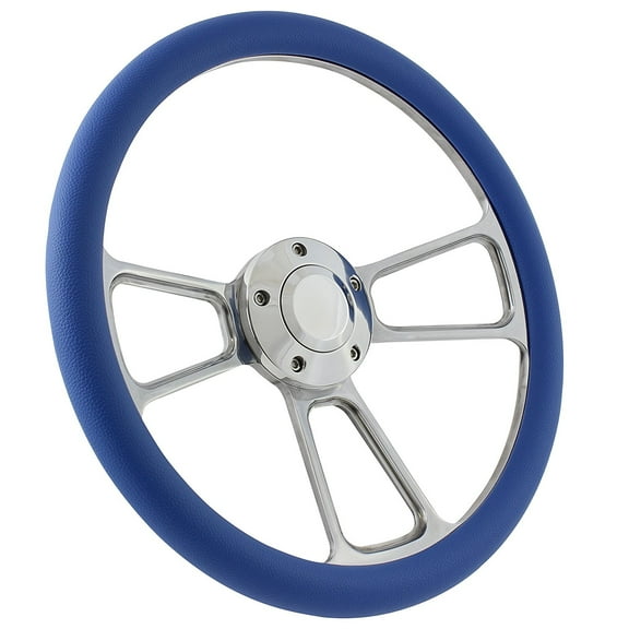 Yamaha Golf Cart and Rhino Steering Wheel Kit 14" Polished Muscle Steering Wheel Sky Blue Half Wrap