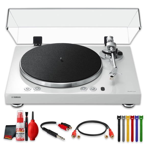 Yamaha MusicCast VINYL 500 Wireless Stereo Turntable, Two-Speed Vinyl Record Player with Built-In Phono Preamp, Wi-Fi Bluetooth AirPlay, White Bundle with Accessories