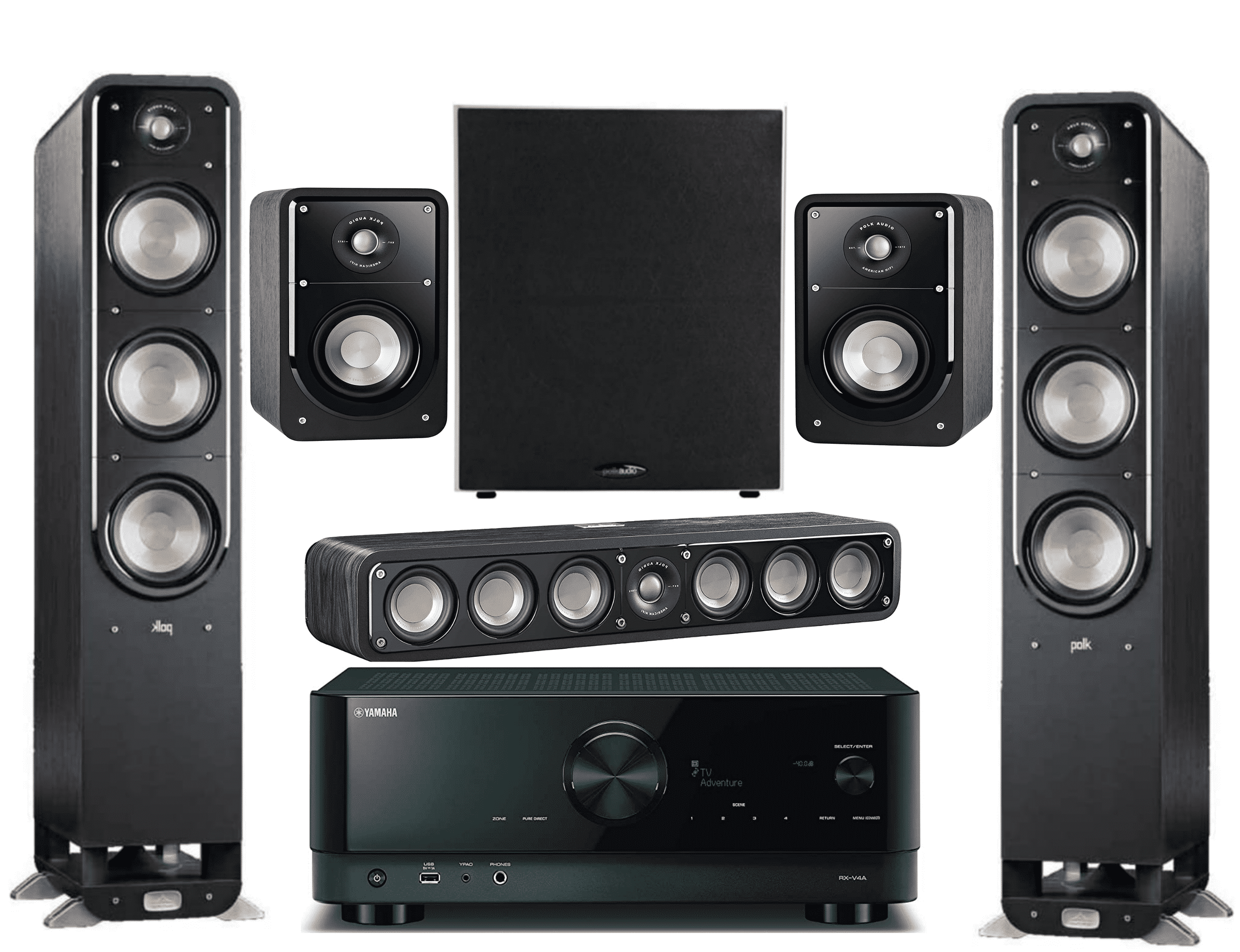 Yamaha Polk 5.2 Home Theater Systems, Black, 46.3 lbs