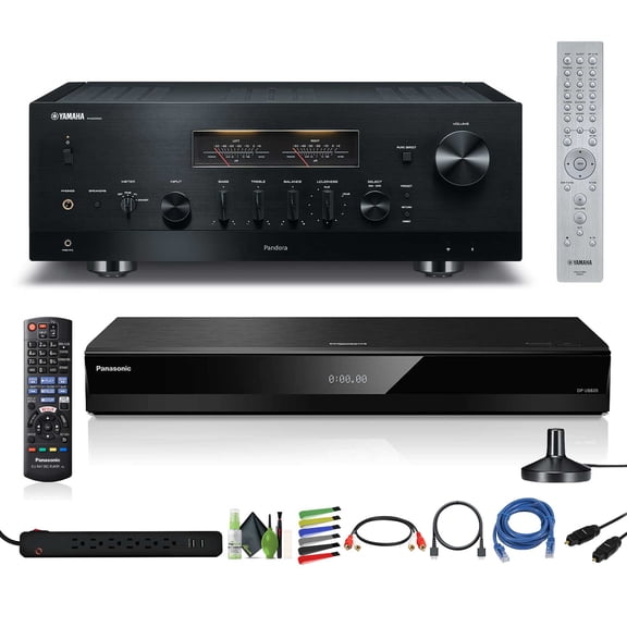 Yamaha R-N2000A 2.1-Channel Network Stereo Receiver (Black) Bundle With DP-UB820-K HDR 4K UHD Network Blu-ray Player + Cat5e Ethernet Patch Cable Stranded - Black + More