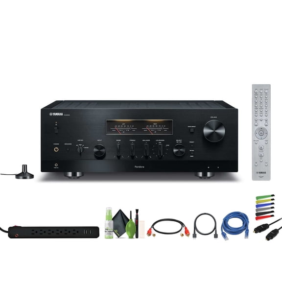 Yamaha R-N2000A 2.1-Channel Network Stereo Receiver (Black) Bundle With HDMI Cable + dual RCA male to male + Cat5e Ethernet Patch Cable Stranded - Black + More