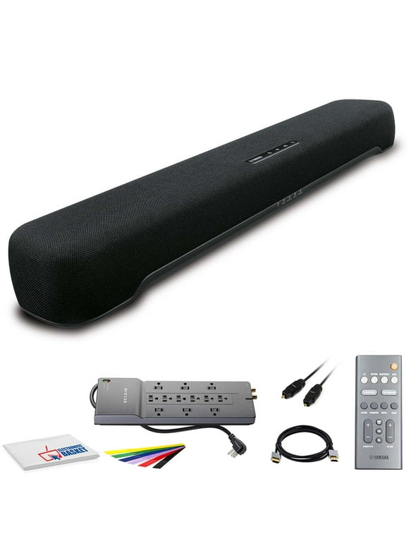 Yamaha SR-C20A Stereo 100W Soundbar (SR-C20ABL) +  12 Outlet Surge Protector + Toslink to Toslink Optical Audio Cable + HDMI Cable + Velcro Cable Straps + MicrofiberFiber Cloth