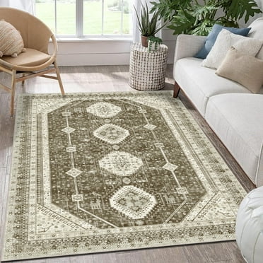Area Rugs 3'x5', Yamaziot Washable Rug Beige Carpet, Area Rug for Living Room Bedroom Dining Room, Non Slip Vintage Boho Oriental Farmhouse Accent Rug
