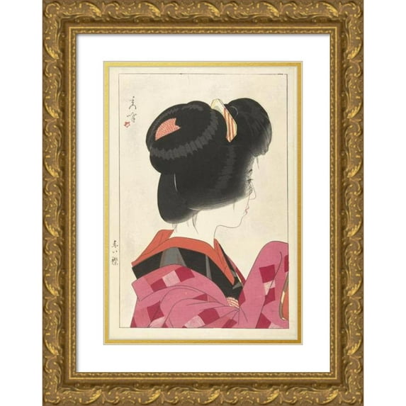 Yamakawa Shuho 11x14 Gold Ornate Wood Frame and Double Matted Museum Art Print Titled - Red Collar (1928)