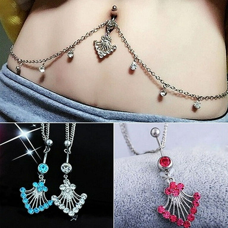 Yamaler Fashion Rhinestone Navel Ring Belly Button Bar Waist Chain - Main Image