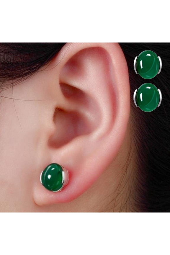 Fashion Women Natural Green Agate Stone Inlaid Plated Stud Earrings Jewelry Gift