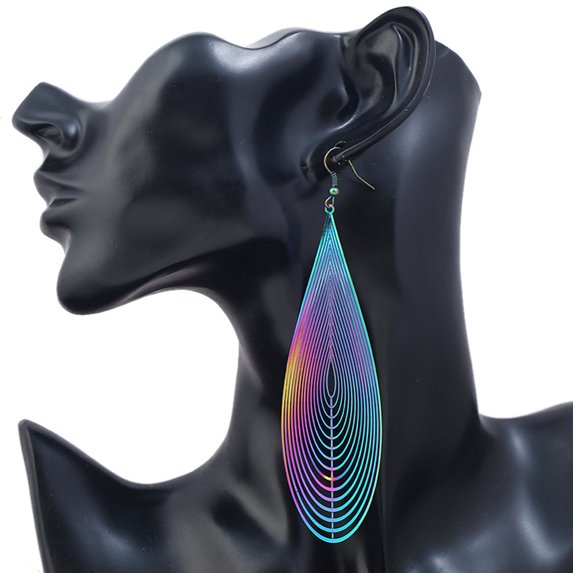 Yamaler Fashion Women Rainbow Stainless Steel Hollow Waterdrop Ear Drop Hook Earrings