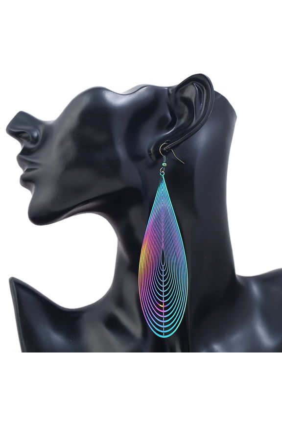 Fashion Women Rainbow Stainless Steel Hollow Waterdrop Ear Drop Hook Earrings