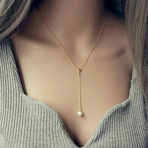 Yamaler Necklace Exquisite Adjustable Single Faux Pearl Pendant Chain Women Jewelry for Daily Life