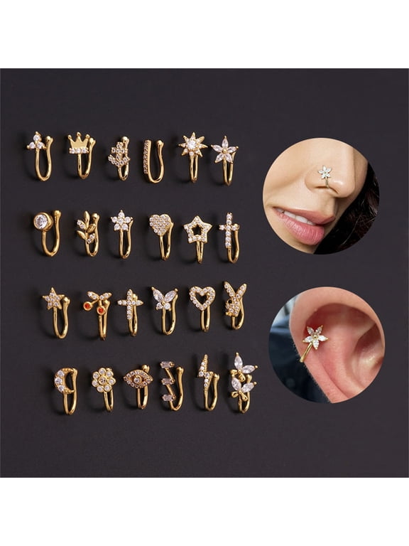 Nose Piercing Clip Eye-catching U Shape Copper Cubic Zirconia Multi-style Shiny Ear Cuffs Nose Stud for Daily Wear