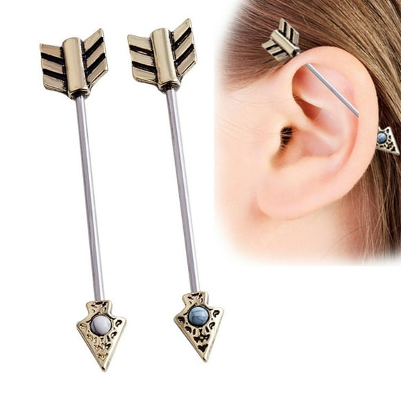 Retro Arrow Industrial Scaffold Bar Ear Cartilage Helix Barbell Piercing Jewelry