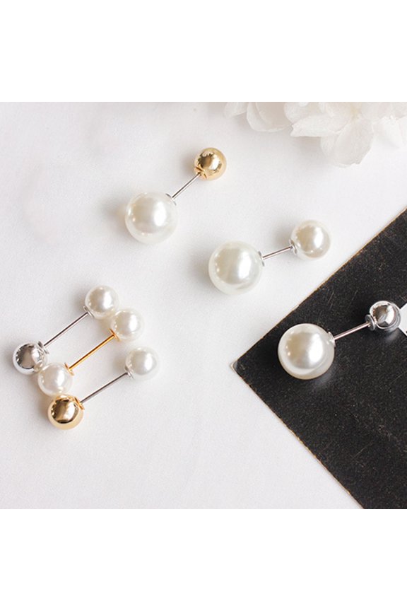 Women Fashion Double Faux Pearls Brooch Safty Pin Cardigan Shawl Clip Badge Gift