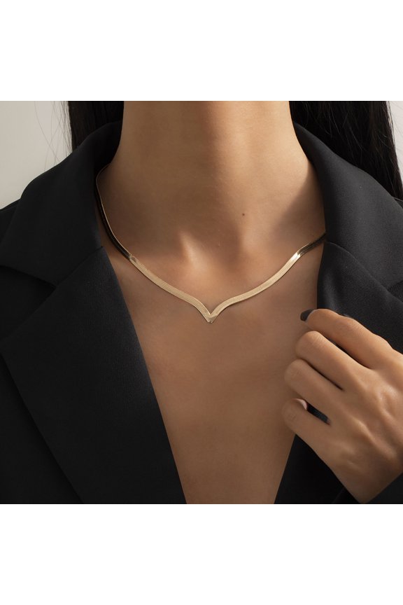 Women Necklace Flat Snake Chain V-shaped Jewelry Hip Hop Lightweight Choker Necklace Jewelry Gift