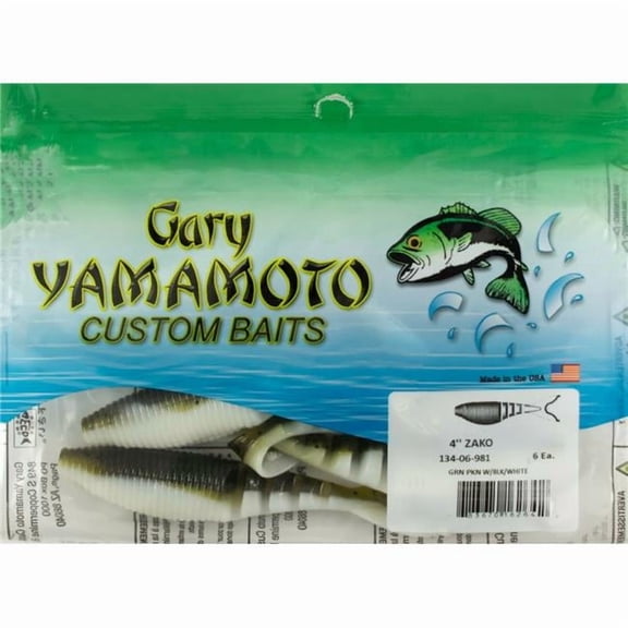 Yamamoto 4" Zako Swimbait Trailer, 6-Pack - Green Pumpkin with Black/White