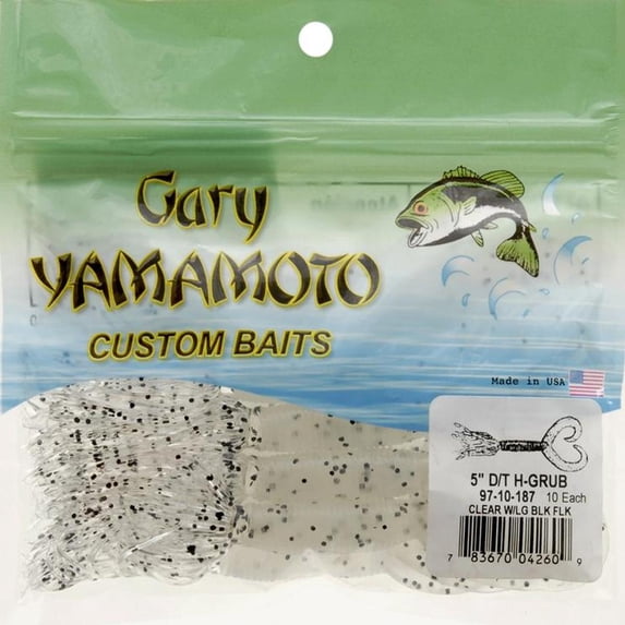Yamamoto 5" Hula Grub Clr W/Lg Blk Flk - 97-10-187