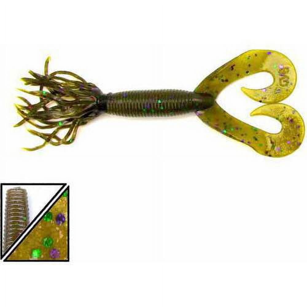 Yamamoto Baits Double Tail 5in Hula Grub, 10 Pack, Green Pumpkin with Large  Gree 