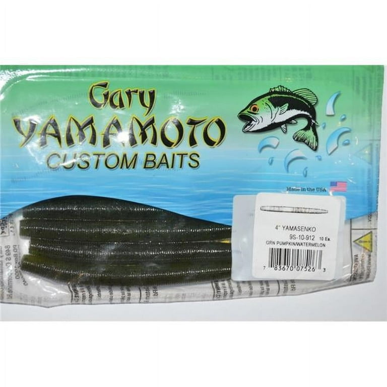 Yamamoto Baits Senko Worm, 10 Pack, 4in, Green Pumpkin & Watermelon  Laminate, YA 