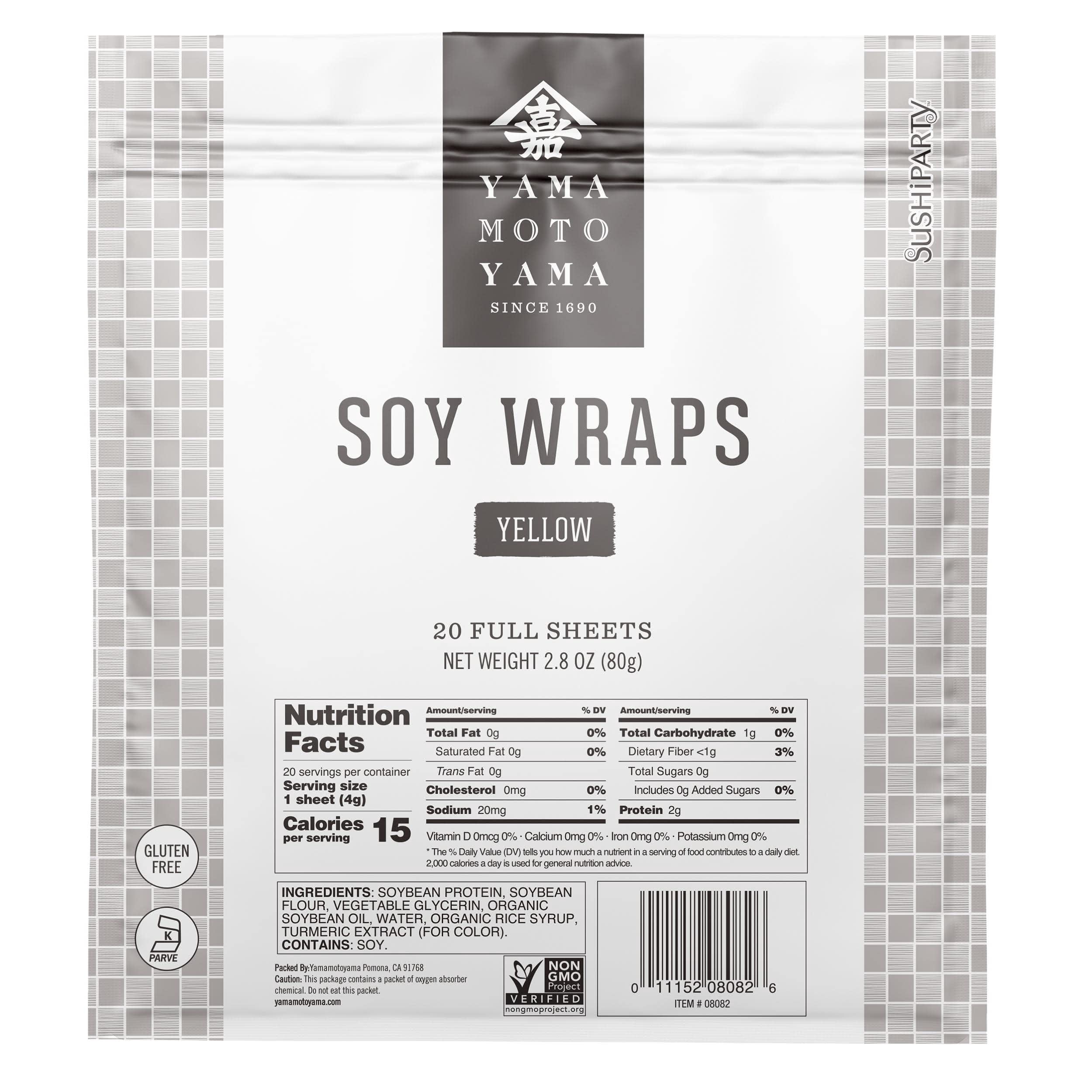 Yamamotoyama Sushi Soy Wrappers, Turmeric Yellow, Vegan, 20 Count
