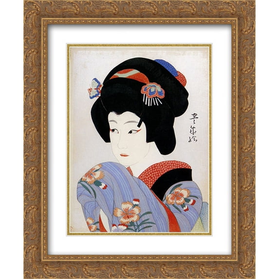 Yamamura Toyonari 2x Matted 20x24 Gold Ornate Framed Art Print 'Ichikawa Shocho II as Oman'