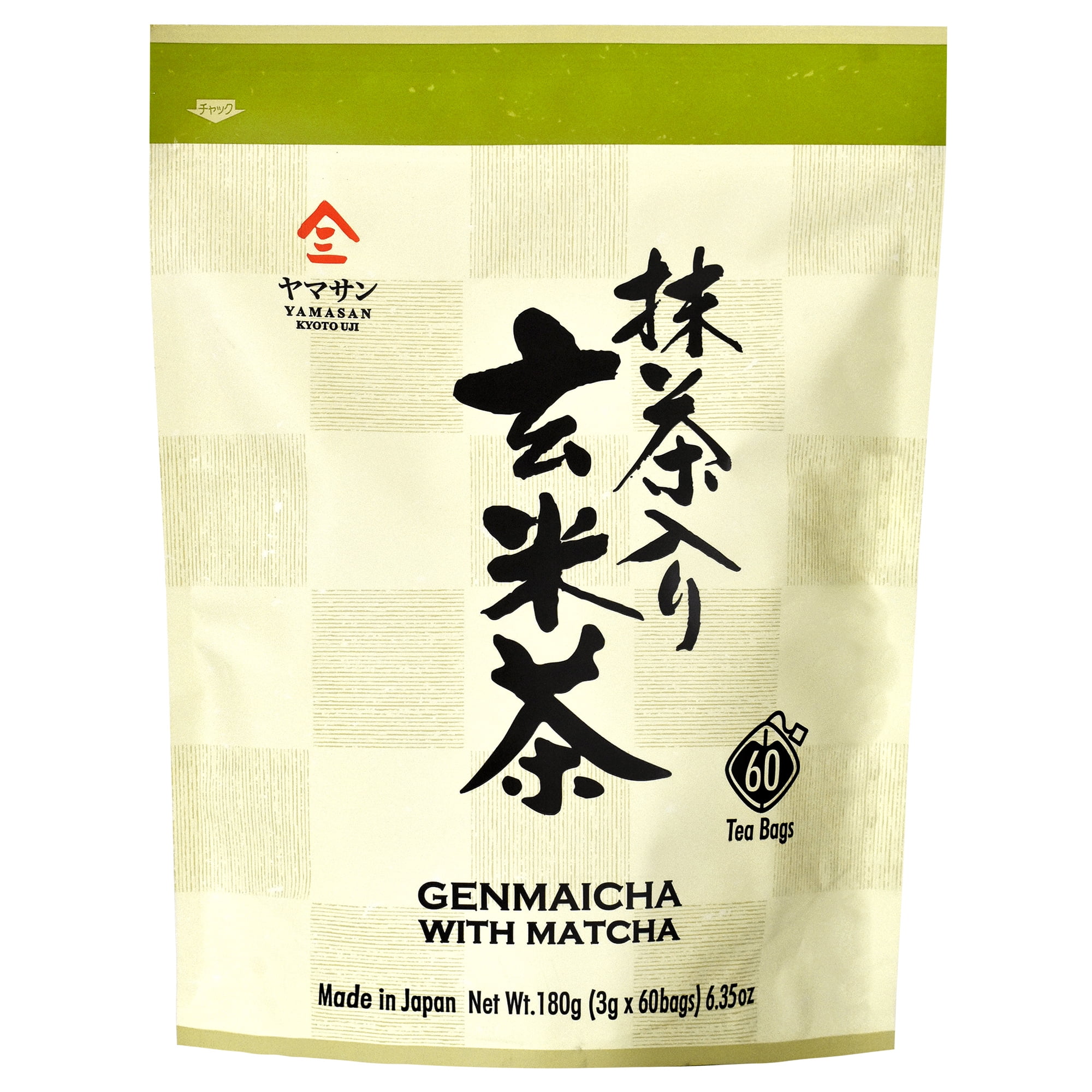 Yamasan Genmaicha Green Tea w/ Matcha, Low Caffeine Japanese Roasted Brown Rice Tea, 3g×60 Tea