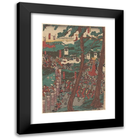 Yamato Yoshinobu 11x14 Black Modern Framed Museum Art Print Titled - Marching Warriors (19th Century)