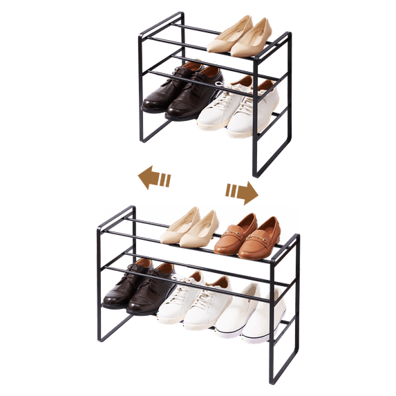 Yamazaki Home 3-Tier Expandable Shoe Rack, Black, Steel, Expandable