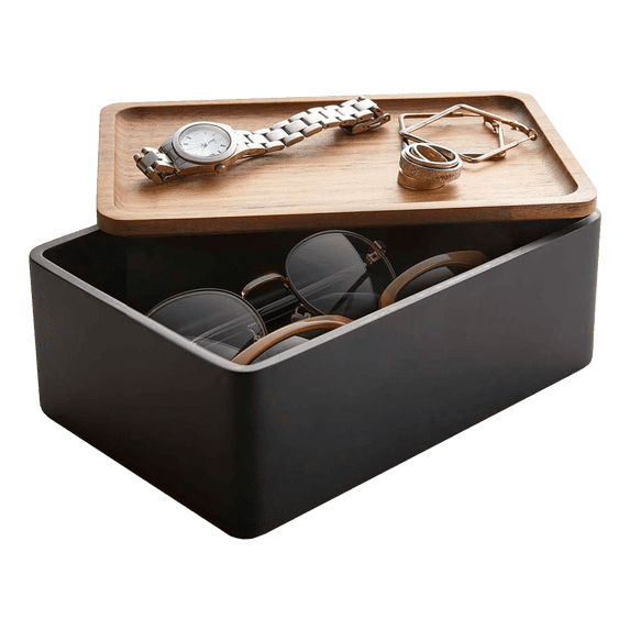 Yamazaki Home Accessory Box, Walnut, Polystone, Lid, No Assembly