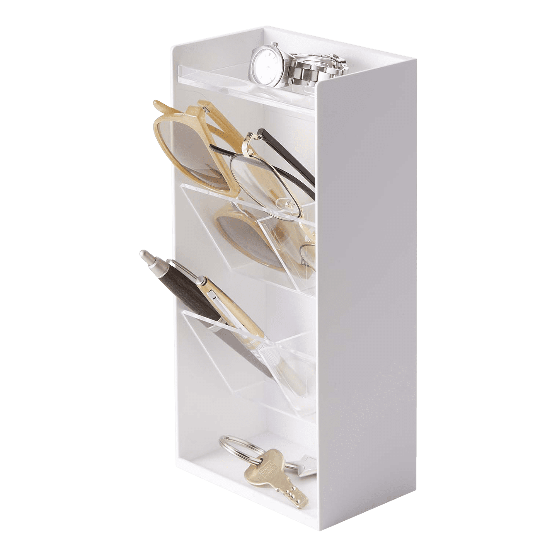 White Adjustable Tier Accessory Organizer with Clear Trays