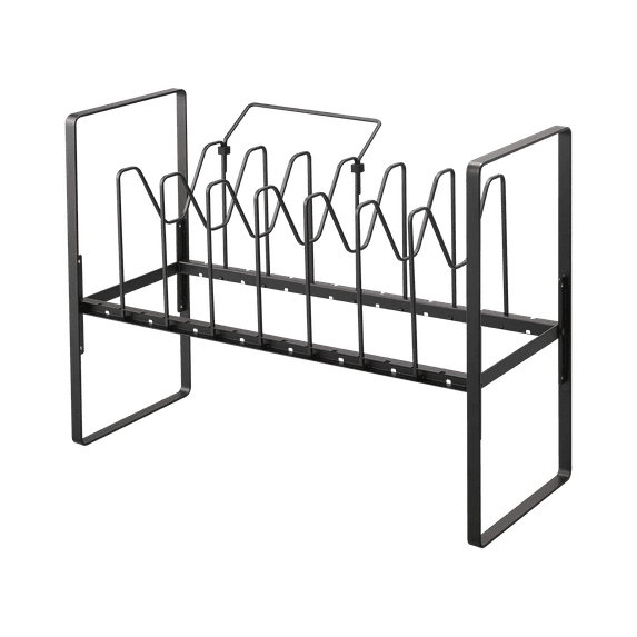 Yamazaki Home Adjustable Pots and Pans Organizer, Black, Steel, Supports 17.6 pounds