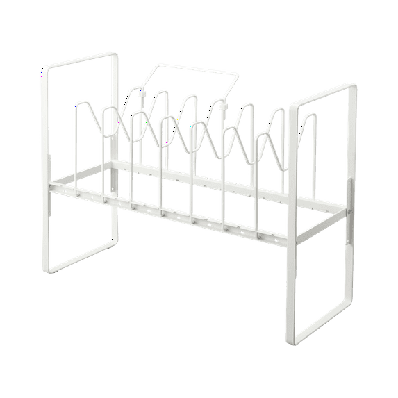 Yamazaki Home Adjustable Pots and Pans Organizer, White, Steel, Supports 17.6 pounds