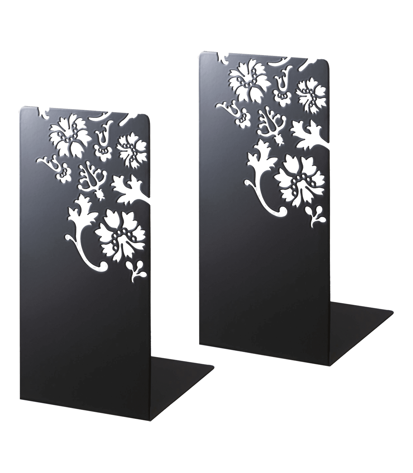Black Floral Steel L-Shaped Book Ends, Set of 2