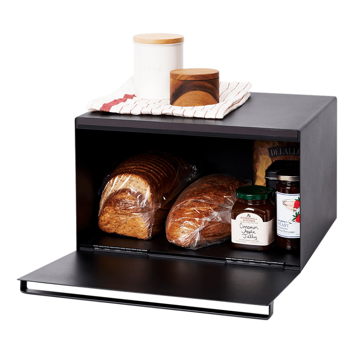 Black Steel Minimalist Rectangle Bread Bin with Handles