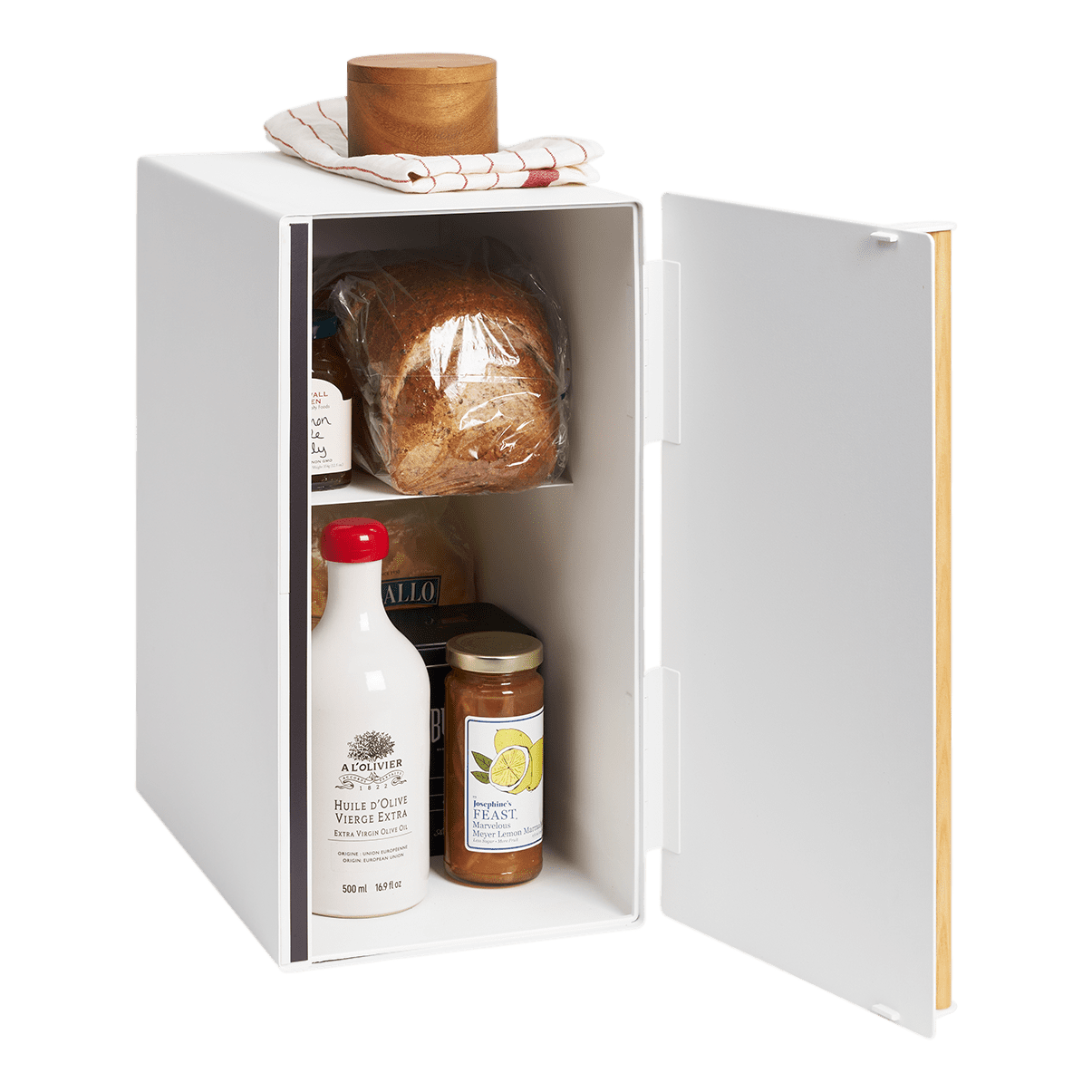 White Steel and Wood Two-Tier Vertical Bread Box