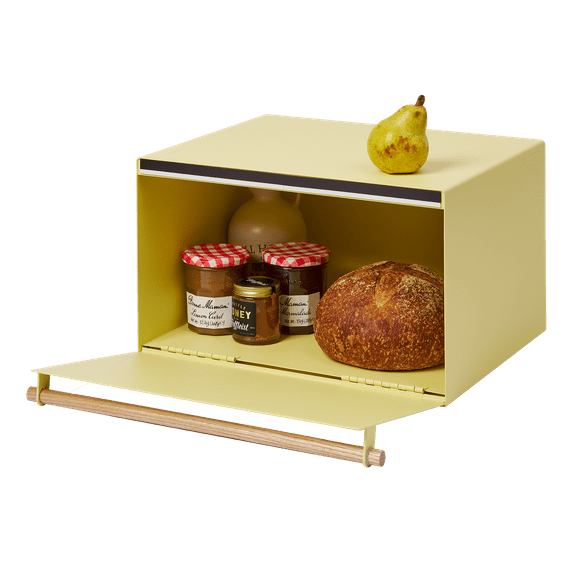 Yamazaki Home Bread Box, Yellow, Steel + Wood, Supports 22.2 pounds, No Assembly