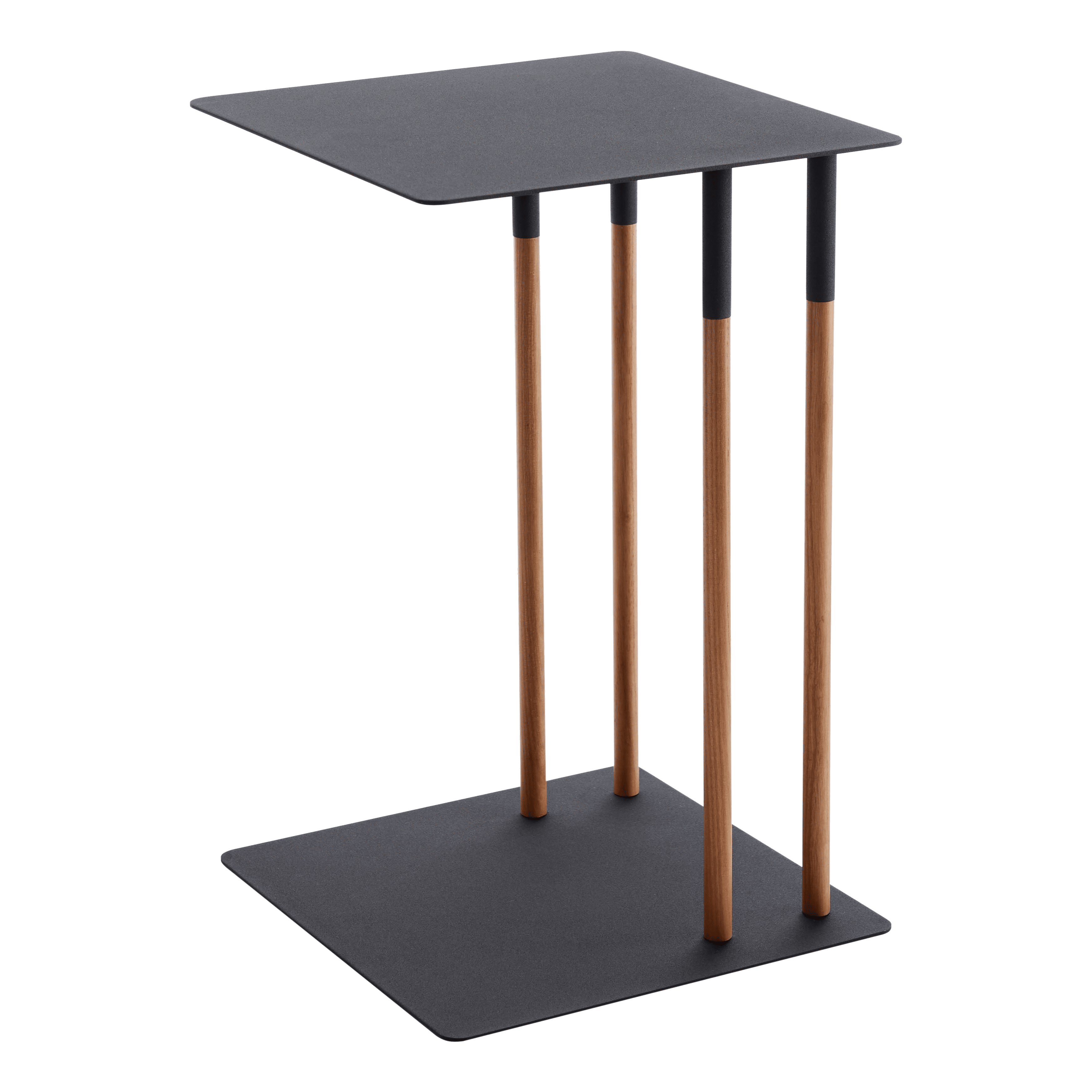 Scandinavian Medium Wood and Black Steel Square Side Table